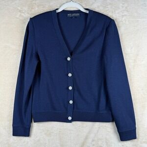 ST JOHN BASICS Navy Blue Embellished Silver Button Cardigan Sweater Size 6P